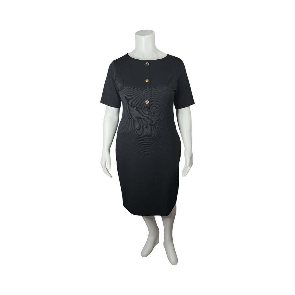 VFShow Black Short Sleeve Sheath Dress with Gold Button Detail 3XL Bodycon